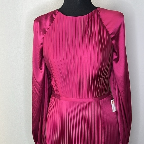 Ieena for Mac Duggal 26590 Long Sleeve Pleated High Neck Gown in Berry NWT! - Picture 5 of 12